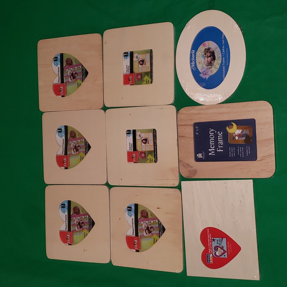 Bundle of Wooden Frames Heart Square Oval NWT New